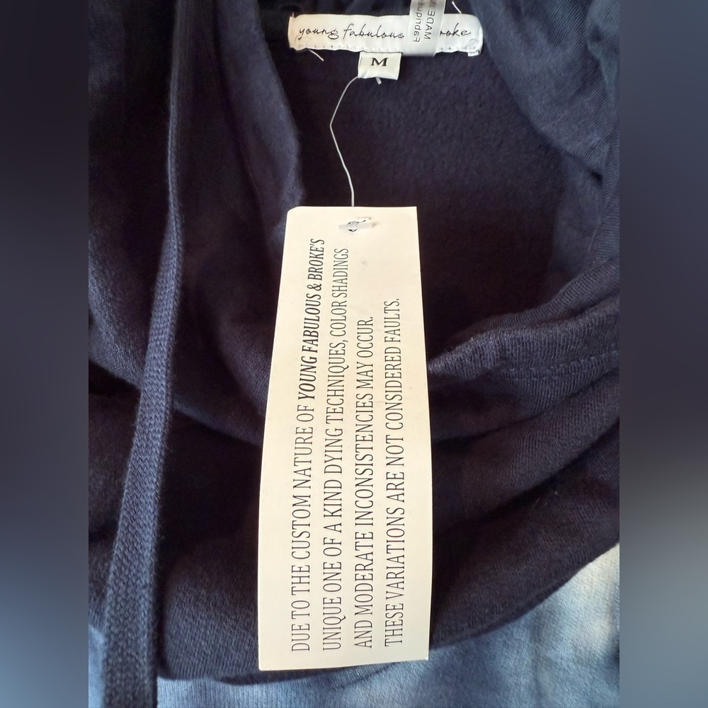 NWT Young Fabulous & Broke Blue & White Tie Dye Piper Fleece Hoodie in Medium - Picture 5 of 8
